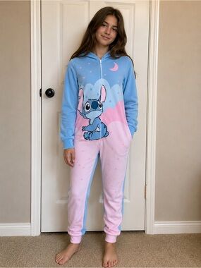 Disney Blue and Pink Stitch Kids One-Piece Footie Pajama
